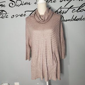 East Adeline Light Mauve Cowl Neck Sweater with Kangaroo Pocket, XL